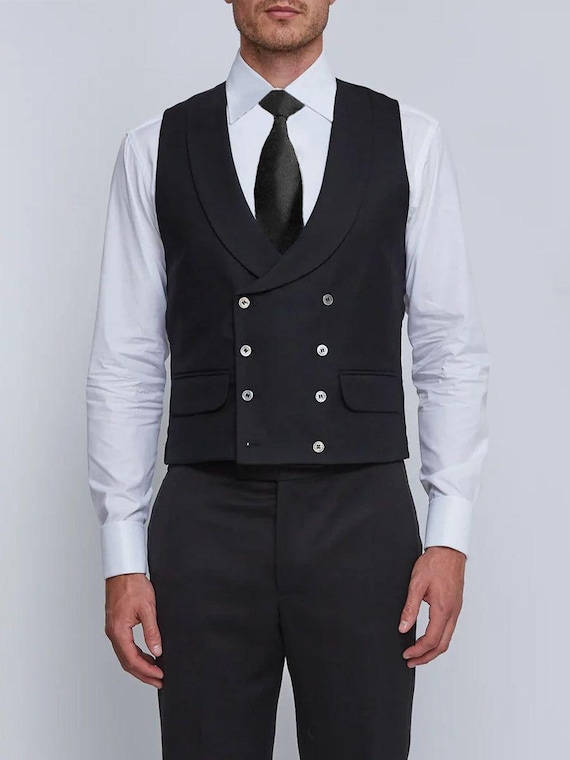 Shawl Lapel Waistcoat Waistcoat Double Button Men's Elegant Double