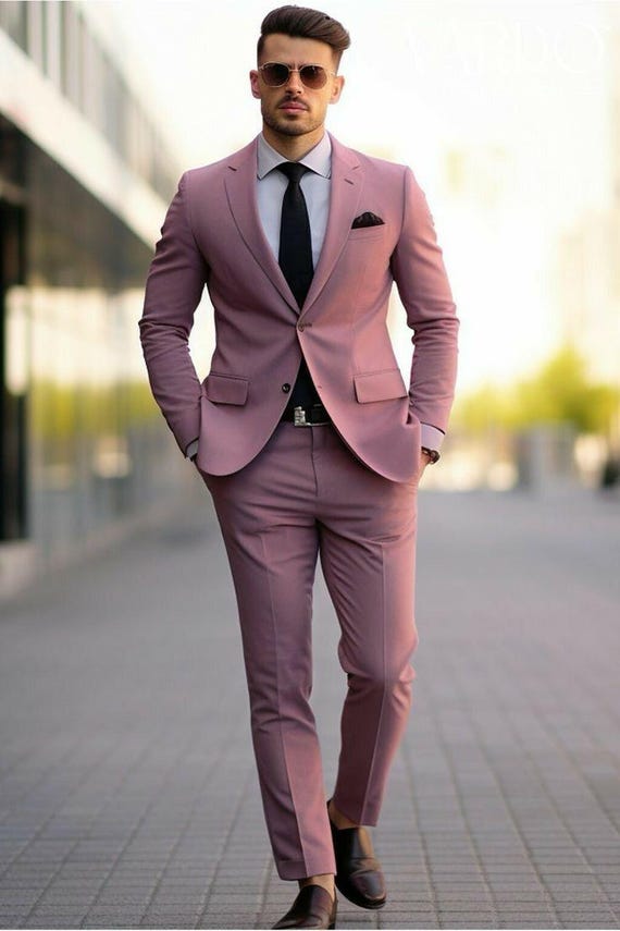 Men's Pink Peach Rayon Suit: Custom Two Piece Wedding Prom Style