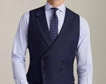 Men’s Blue Double-Breasted Waistcoat | Formal Blue Vest for Wedding, Groom, Groomsmen, Prom & Party Wear
