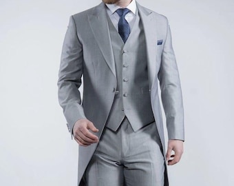 Men’s Light Grey Morning Suit – Tailcoat, Waistcoat and Trousers | Formal Wedding Attire, Groom & Groomsmen Outfit, Elegant British Style