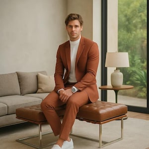 Traje color óxido para hombre: blazer y pantalón de dos piezas de corte entallado