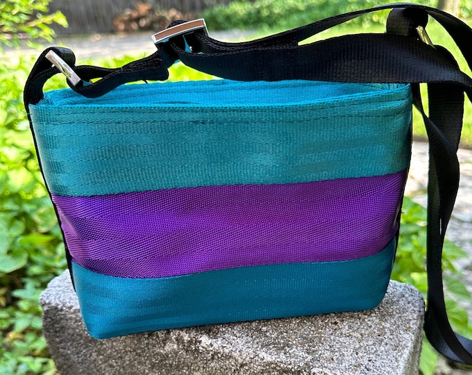 Teal, Aubergine, Peacock and Black Small Baguette Seat Belt Bag!