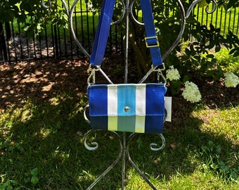 Foldover Crossbody Seatbelt Clutch from FiberTime in Royal Blue, White and Powder Blue!