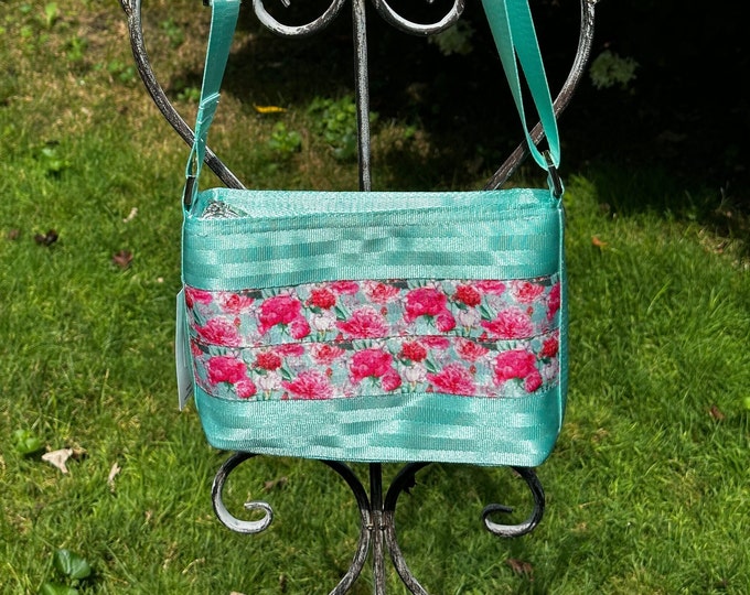 Minty Aqua and PinkFloral Baguette Seat Belt Bag!