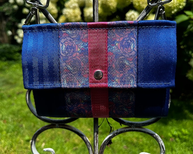 Foldover Crossbody Seatbelt Clutch from FiberTime in Navy and Pink Floral!