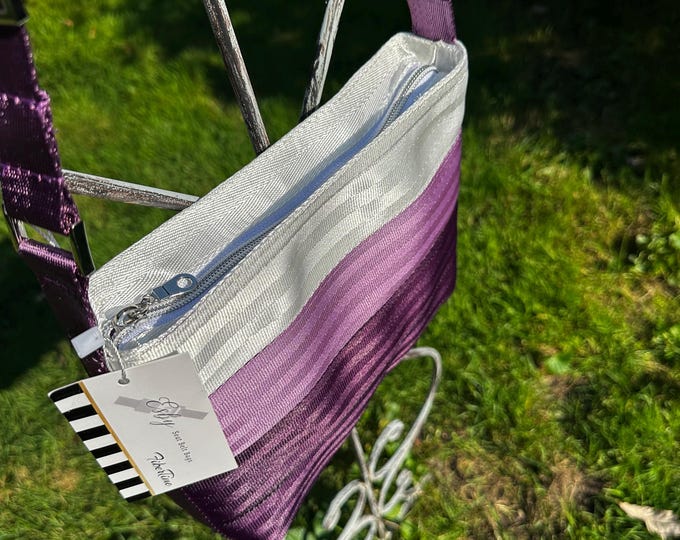 White, Lilac and Aubergine Medium Baguette Seat Belt Bag!
