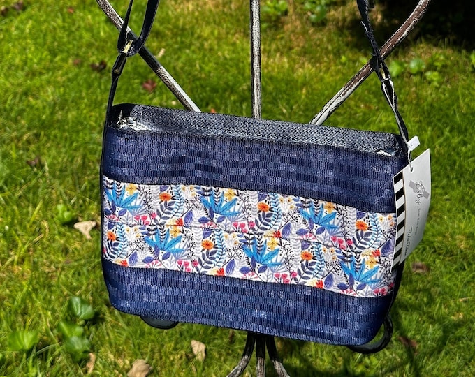Navy and Blue Floral Baguette Seat Belt Bag!