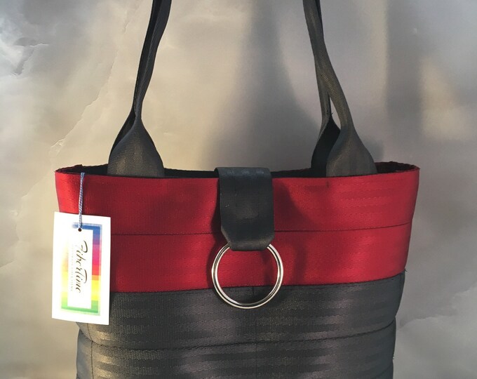 Handmade Deep Red And Black Block Seat Belt Bag/Tote