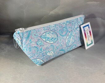 Blue and Gray Paisley Handcrafted Makeup Bag