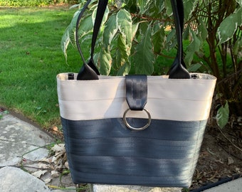 Handmade Silvery Gold And Black Block Seat Belt Bag/Tote