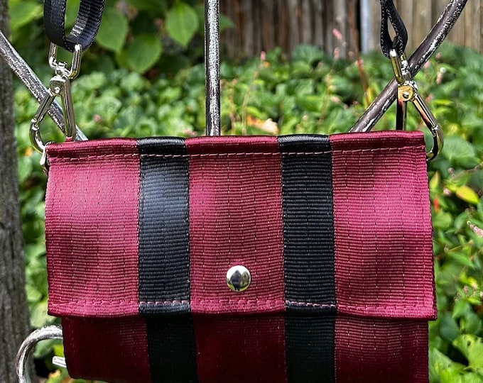 Foldover Crossbody Seatbelt Clutch from FiberTime in Ruby and Black!