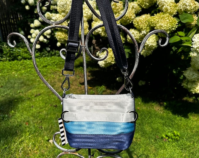 Seatbelt Fanny Pack/Crossbody Bag from FiberTime in White Powder Blue and Navy