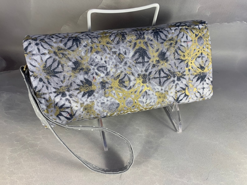 Silver and Gold Geometric Handcrafted ClutchWallet With Wrist Strap