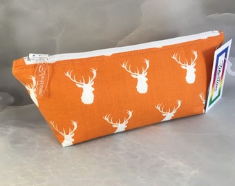 White Deer On Orange Handcrafted Make Up Bag