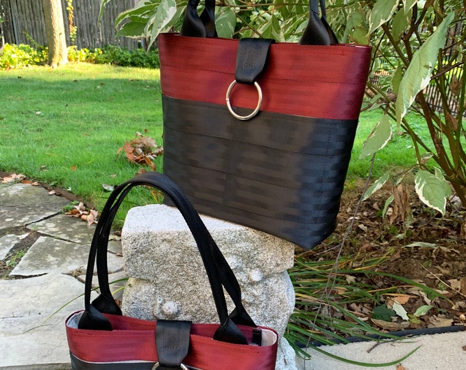 Handmade Medium Ruby/Black 2 Block Seat Belt Bag/Tote