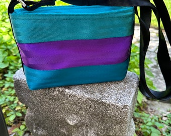 Teal, Aubergine, Peacock and Black Small Baguette Seat Belt Bag!