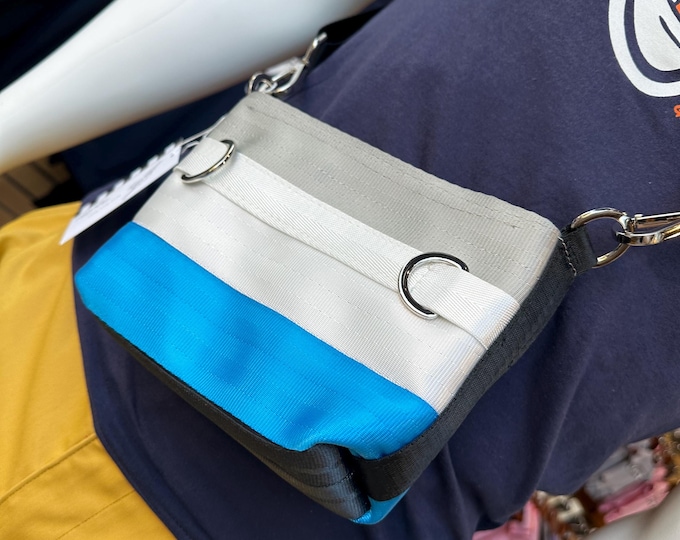 Fanny Pack/Crossbody/Shoulder Seat Belt Bag in Gray, White, Turquoise and Black