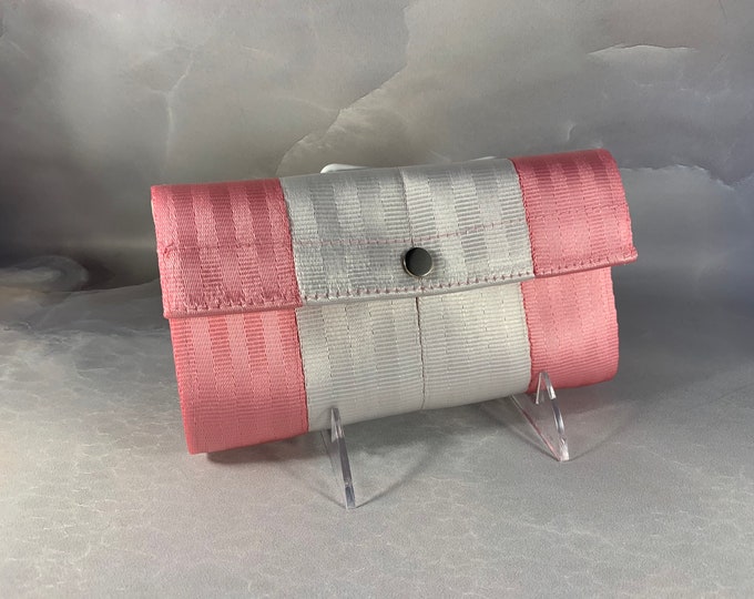 The “Bailey” Seat Belt Wallet In Bubble Gum & White from FiberTime!