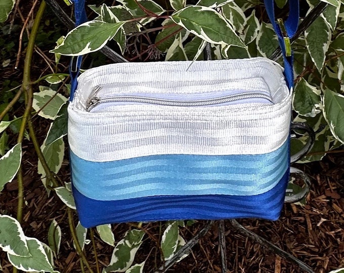 White, Powder Blue and Royal Blue Small Baguette Seat Belt Bag