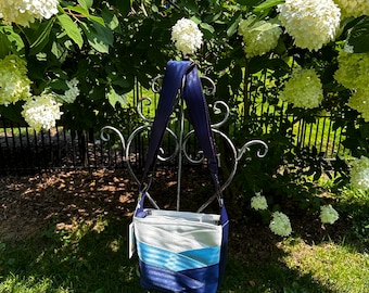White/Powder Blue/Navy Crossbody Sling Seat Belt Bag