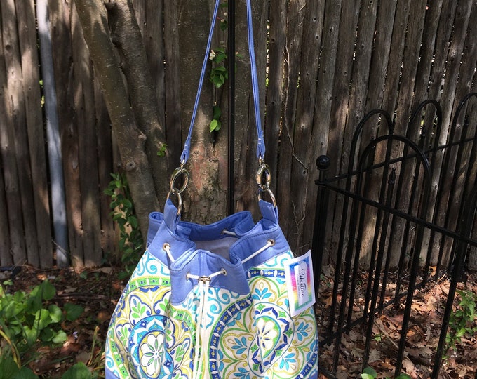 Blue Medallions Handmade Draw String Shoulder Bag