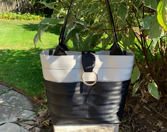 Handcrafted Silver And Black 2 Block Seat Belt Bag/Tote