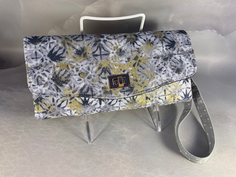 Silver and Gold Geometric Handcrafted ClutchWallet With Wrist Strap