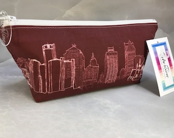 Detroit Skyline Custom Printed Fabric Handmade Makeup Bag