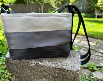 White, Silver and Black Small Baguette Seat Belt Bag