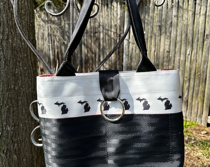 Michigan Silhouette Black/White Seat Belt Bag/Tote