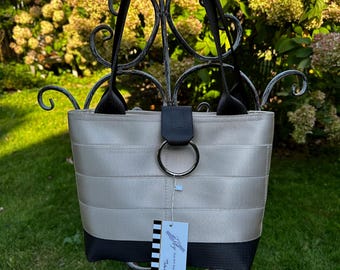 Classic Series Cream and Black Seat Belt Bag/Tote