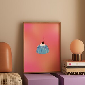 Hand Drawn Blue Jelly,Futuristic style,Gradation Cherry Blue Jelly, Jelly Wall Art,Jelly Wallpaper,Pop color Art, Retro art