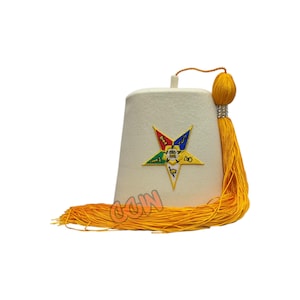 Freemason OES White Fez Hat Masonic Star Fez Hat Tassels Color Options Off White Fez Hat