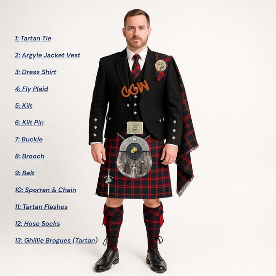 Scottish Men's USMC Kilt Outfit Complete Argyle Jacket Kilt Set - Available in 50+ Tartans