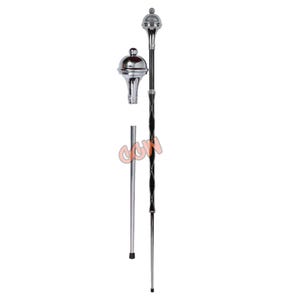Drum Major Mace Plain Ball Head 3 Part Mace Or Stave - Black Shaft With Chrome Chain - Free Soft Carry Case For Mace Available in 13+ Length