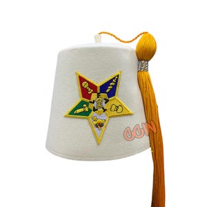 O.E.S Off White Fez Masonic Order Of Eastern Star Fez Big OES Star Fez Hat With Tassel Options