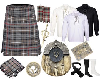 Kilt-outfit met Schotse ruit voor heren: antieke hertskop, Highland-bruiloftset