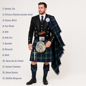 Herrkilt med Prince Charlie-kilt, komplett keltiskt kiltset - Finns i över 50 tartaner