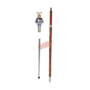 Drum Major Mace Embossed Head - Eagle & Crown On Top - Natural Malacca Cane Shaft - 3 Parts Stave Available in 13+ Lengths