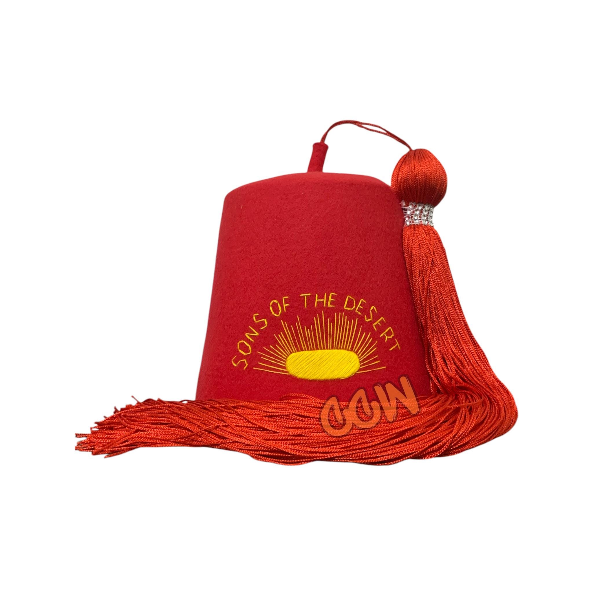 Sons of the Desert Red Wool Fez Hat, Hand Embroidered With  display picture 2