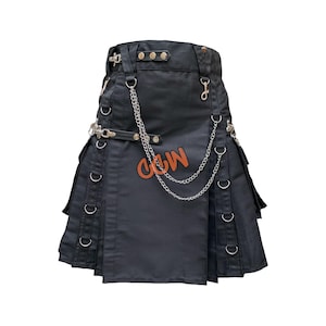 Men&#39;s Gothic Utility Kilt – Steampunk Hybrid Fashion, 2 Cargo Pockets