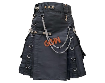 Gothic Kilt Steampunk plooirok krijger kilt gladiator rok vintage middeleeuws kostuum utility mannelijk klassiek retro carnaval Halloween jurken split rok, 4-zwart., XL