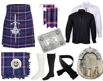 Men's Scottish Masonic Kilt Outfit, 11-Piece Highland Wedding Set
