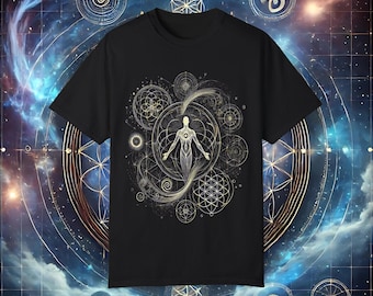 Camiseta Conexión fractal divina: camiseta de geometría sagrada, prenda de energía cósmica, regalo del despertar espiritual, camiseta del universo cuántico