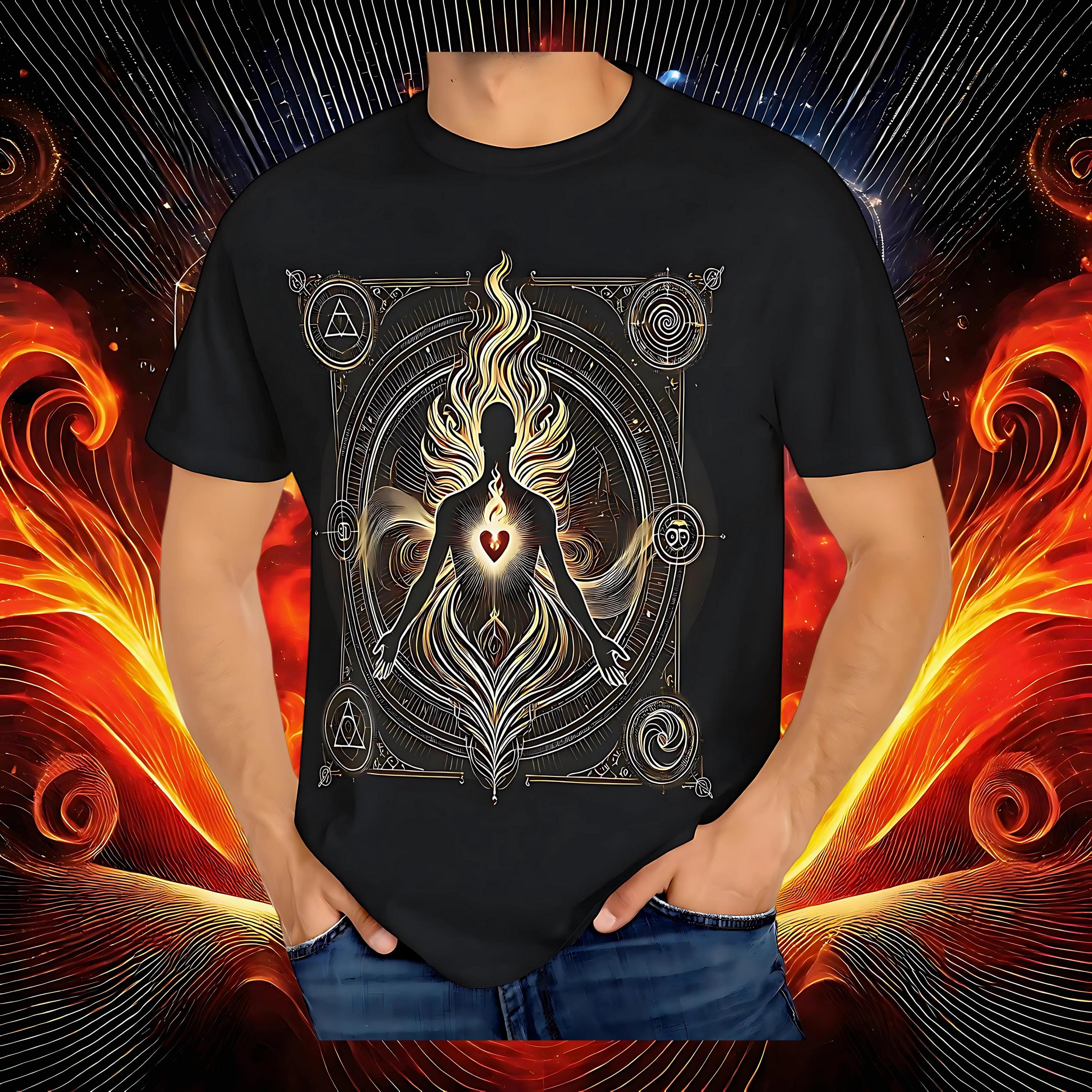 Camiseta del despertar espiritual con el fuego interior, ropa de fuerza interior, camiseta de transformación y pasión, ropa con el elemento fuego sagrado
