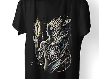 Camiseta de renacimiento cósmico: camiseta del despertar espiritual, camiseta del fénix en ascenso, ropa de geometría sagrada, regalo de transformación celestial