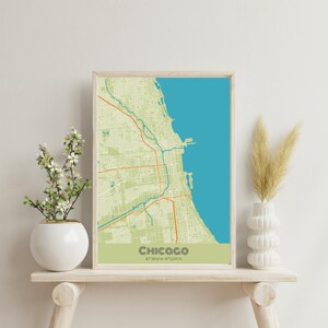 Chicago, IL Map - Farbenfrohes Modernes Wandbild (Digitaler Download)