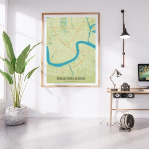 Kaart van New Orleans, LA: kleurrijk modern muurdecor (digitale download)