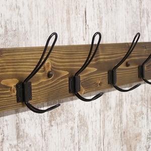DARK WALNUT Stained, Rustic, Farmhouse, Coat Rack, Towel Rack, Backpack Storage.
