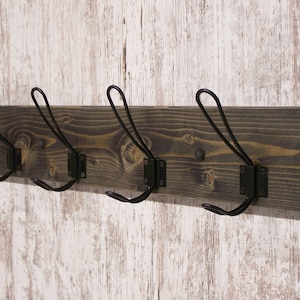 Ebony Stained, Farmhouse, Rustic, Coat Rack, Industrial Decor, Towel Rack, Hat Rack.